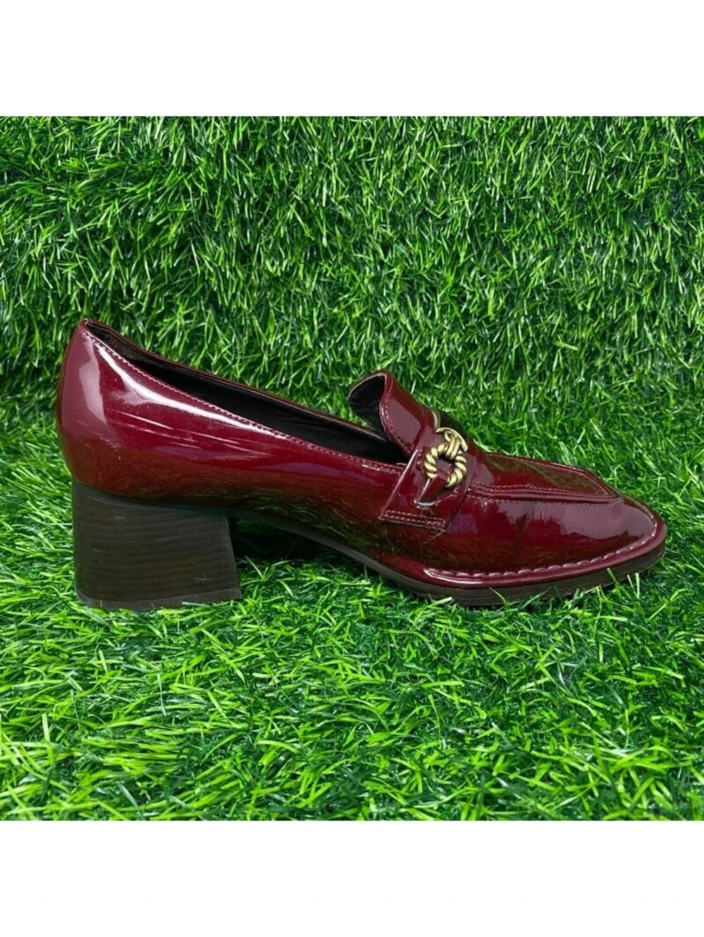 Tory Burch Perrine Patent Leather Mid Heel 55 mm Loafer Womens 7.5M Rubino 2233